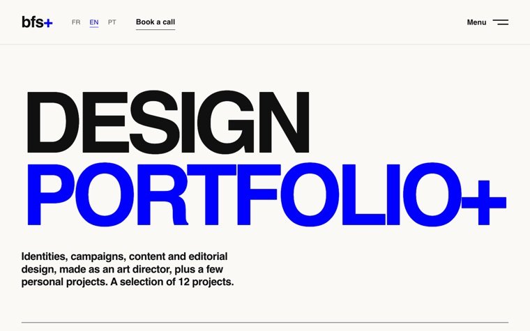The design portfolio, with its filter row and the first projects